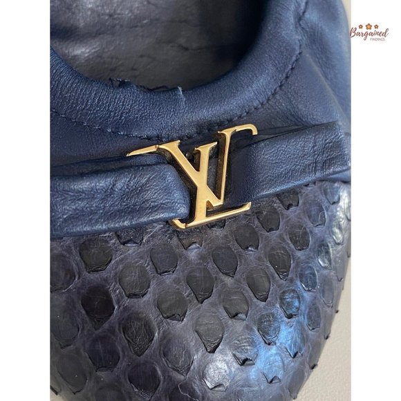 Authentic Louis Vuitton Navy Leather Reptile Toe Bow Scrunch Ballet Flats 37/7 - Picture 4 of 13